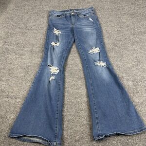 Almost Famous Jeans 7 Medium Wash Mid Rise Distressed Flare Denim Pants Y2k